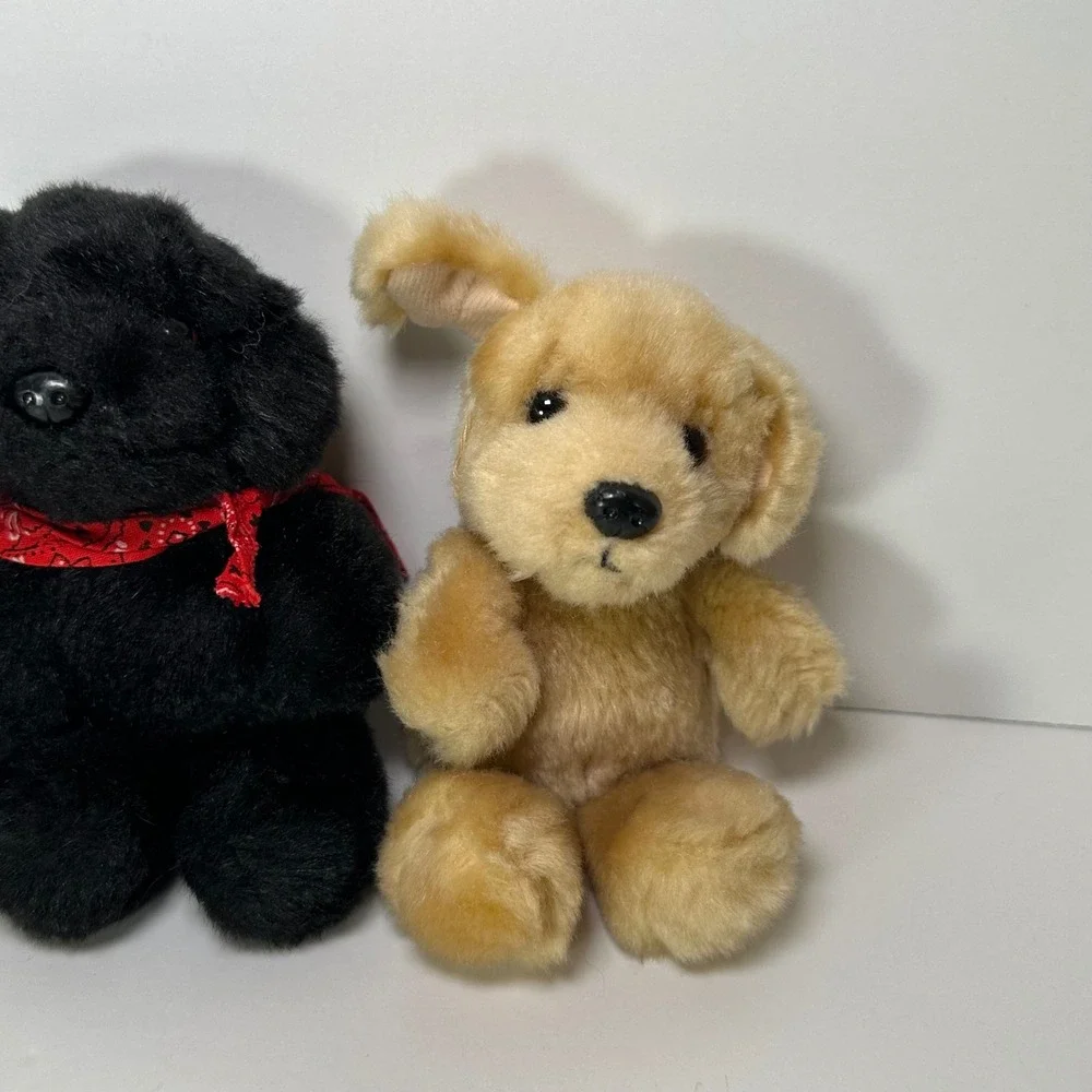 Vtg Cabelas Kid Plush Puppy Dog Set Chocolate Black Yellow Lab Stuffed Animal 6